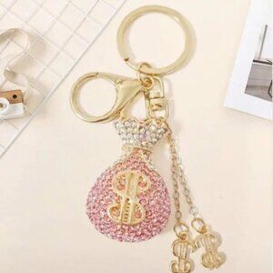 Pink and Gold Crystal Money Bag Keychain/Bag Charm